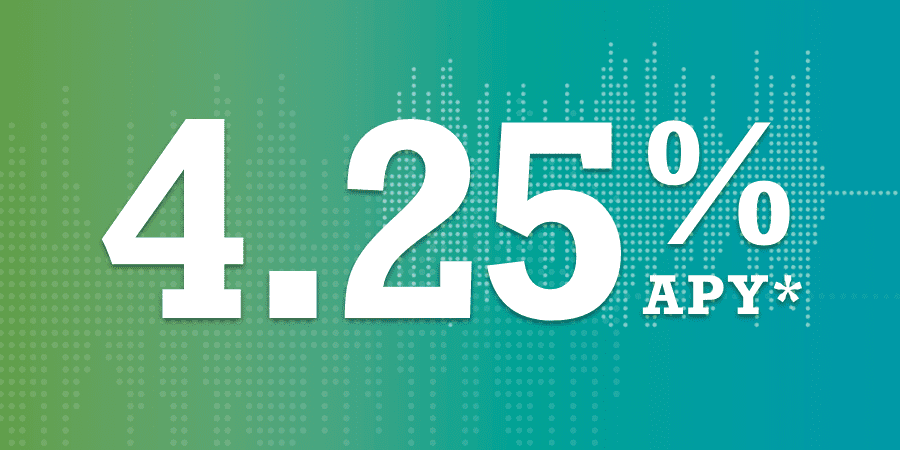 Large font against a pattern background: 4.25% APY*.