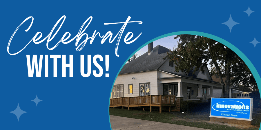 Street view of the Chipley Branch. At the left, the words: celebrate with us!