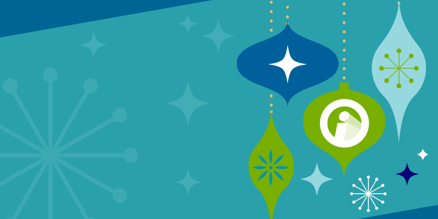 Illustration of holiday ornaments with the Innovations imark.