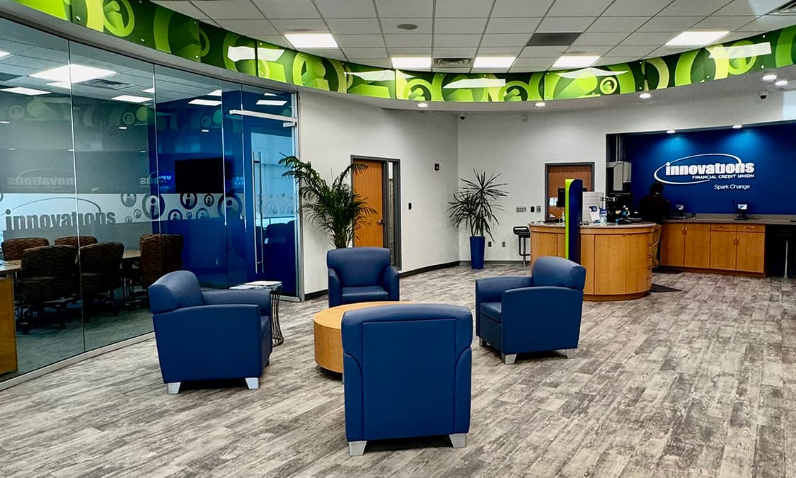 Lobby view of an Innovations FCU branch.