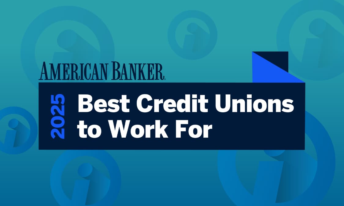 The American Banker 2025 best credit unions to work for logo against a pattern background.